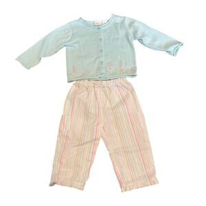 Second Step cardigan sweater pants set blue embroidered lightweight Size 18 mo